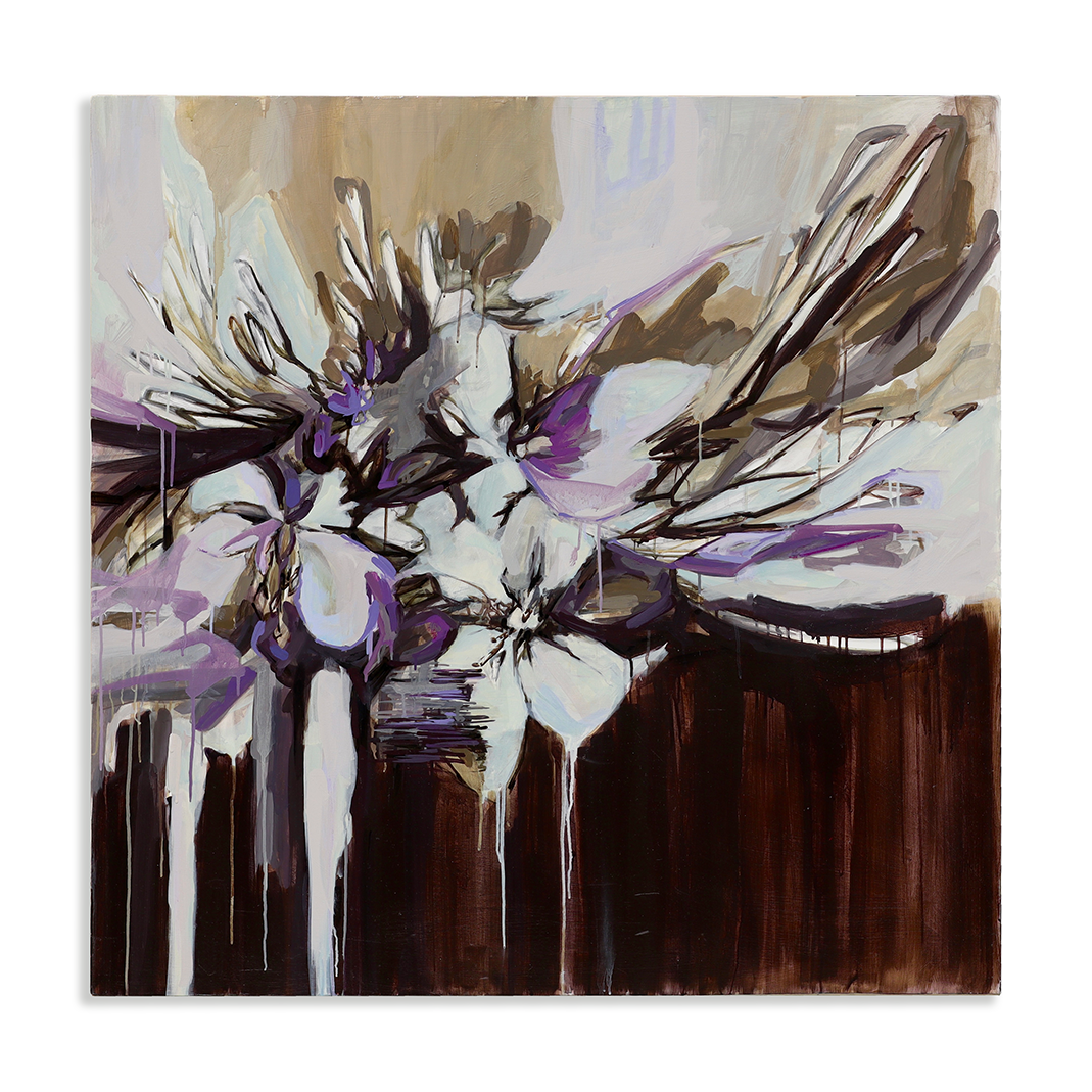 Wendy Martin Fine Art Painting on Panel Ananda Floral Violet and Chocolate